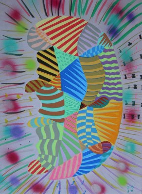 La toile 'Triptyque II' réalisation de Sylvie Thibault peinture acrylique, gouache Support toile